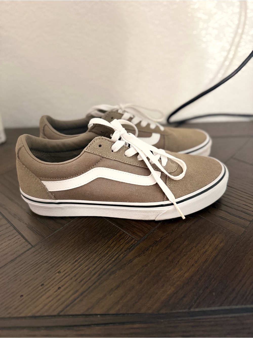 Vans Taupe Suede Old Skool Sneakers with White Sidestripe